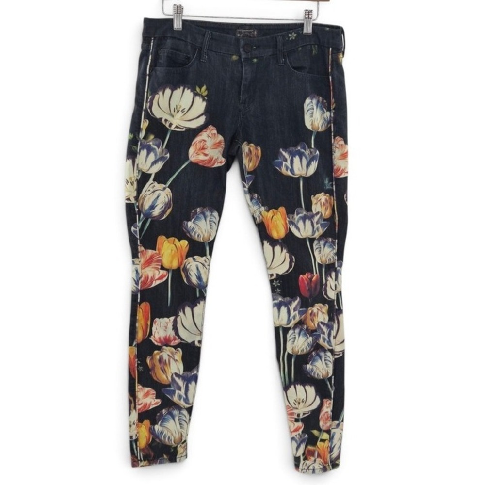 MOTHER The Looker Jeans Size 29 Floral Skinny Denim Gardenias Daisies Stretch